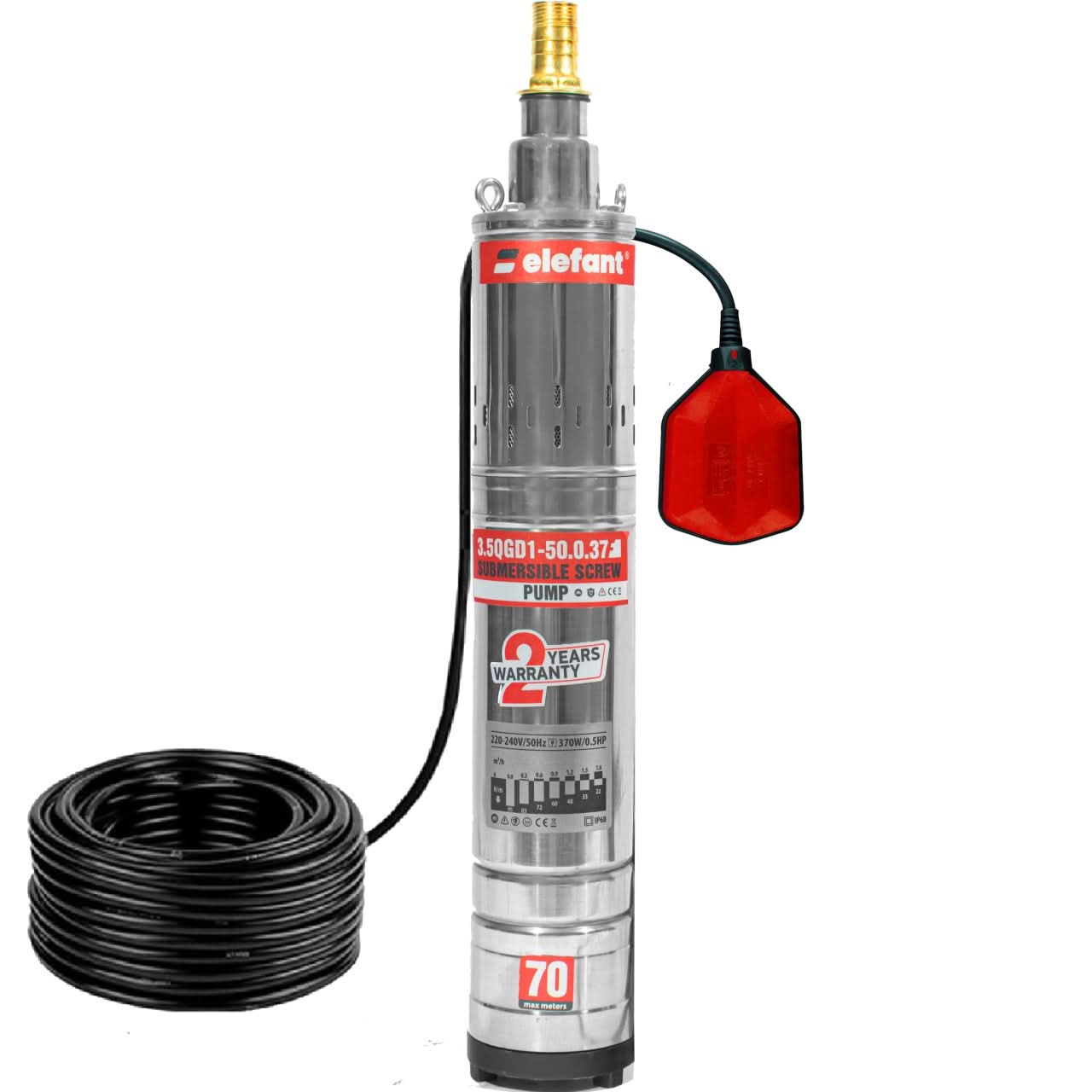 Pompa submersibila Elefant 3.5QGD1-50.0.37F, 370W, 30 L/min, 70m, cablu 15m, 220V