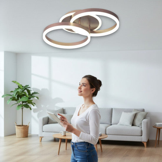 Lustra LED Dione Cafeniu 64W, 3800 lm, 300x300 mm, Telecomanda