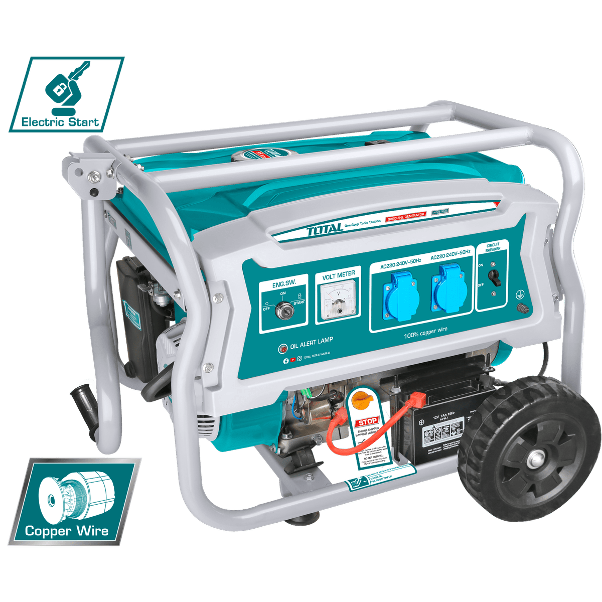 Generator pe benzina Total, 3500W, 50Hz, 220-240V, 7CP, 3000rpm, sistem manual + electric