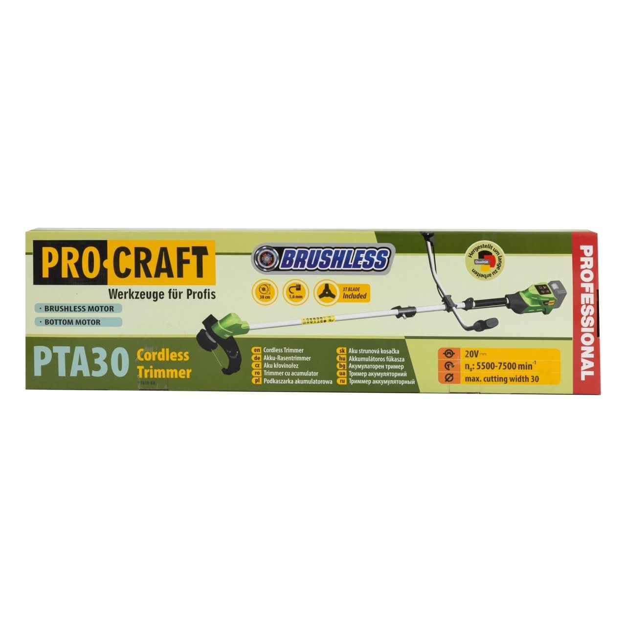 Trimmer pe acumulator PROCRAFT PTA30 20V 300mm 5500-7500rpm fara acumulator si incarcator
