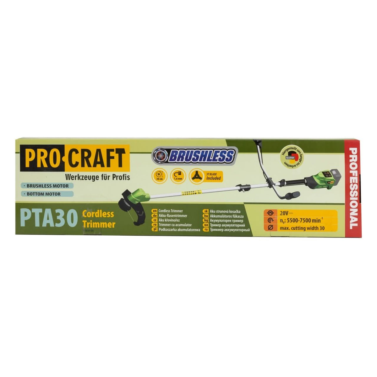 Trimmer pe acumulator PROCRAFT PTA30, 20V, 300 mm, 5500-7500 rpm, fara acumulator