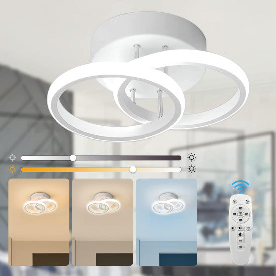 Lustra LED Cercuri 35W, 2 Brate, Telecomanda IR, 3 Culori, 400 mm