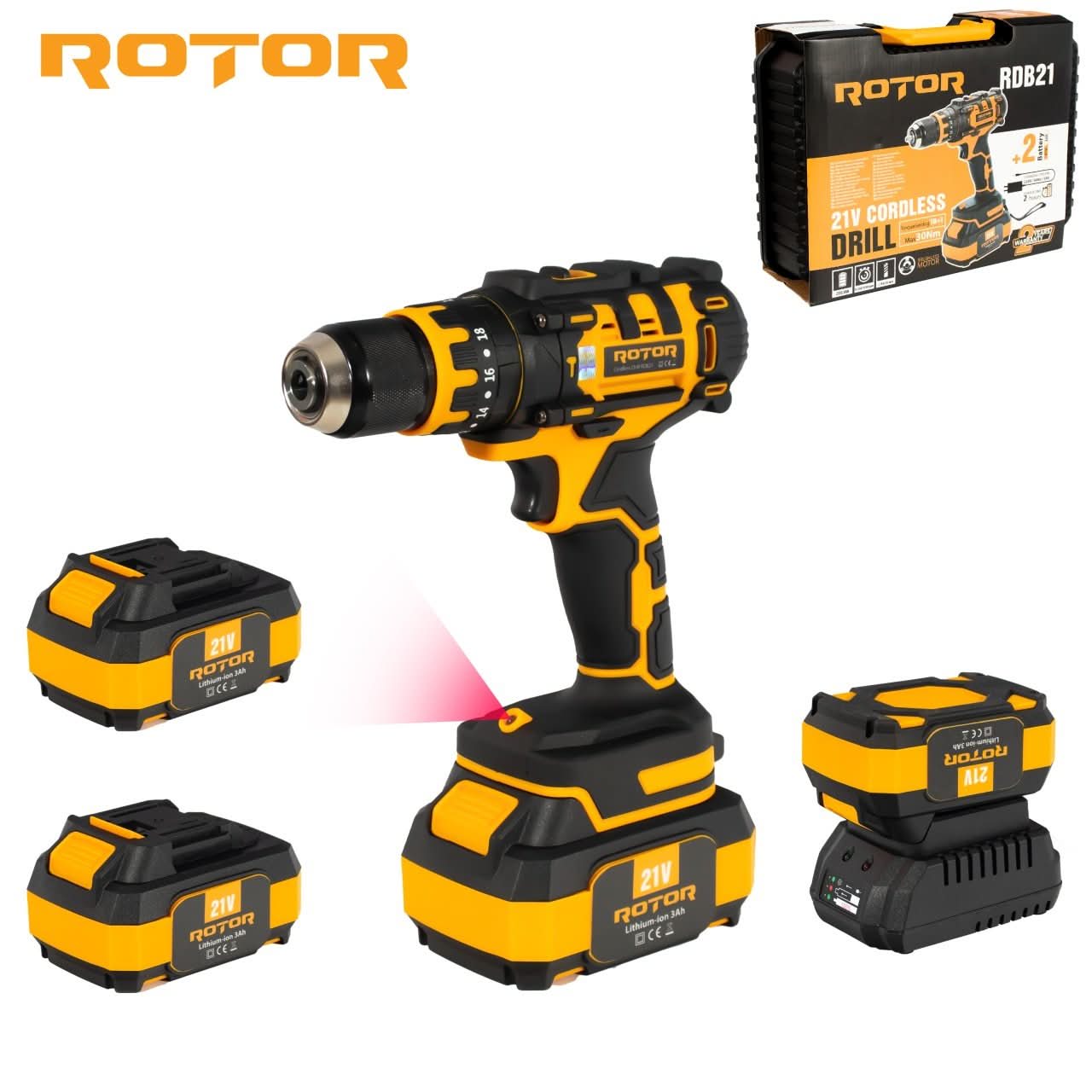 Autofiletanta acumulator ROTOR RDB21 21V 3Ah Brushless 30Nm 1350RPM mandrina 0.8-10mm