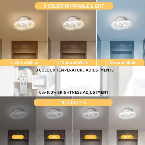 Lustra LED Cercuri 35W, 2 Brate, Telecomanda IR, 3 Culori, 400 mm