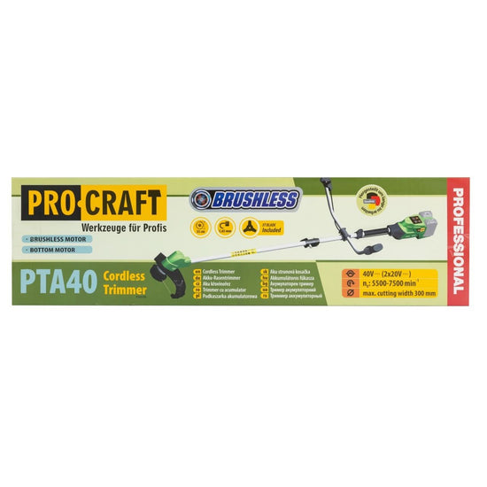 Trimmer pe acumulator PROCRAFT PTA40, 2x20V, 300 mm, 5500-7500 rpm, fara acumulator