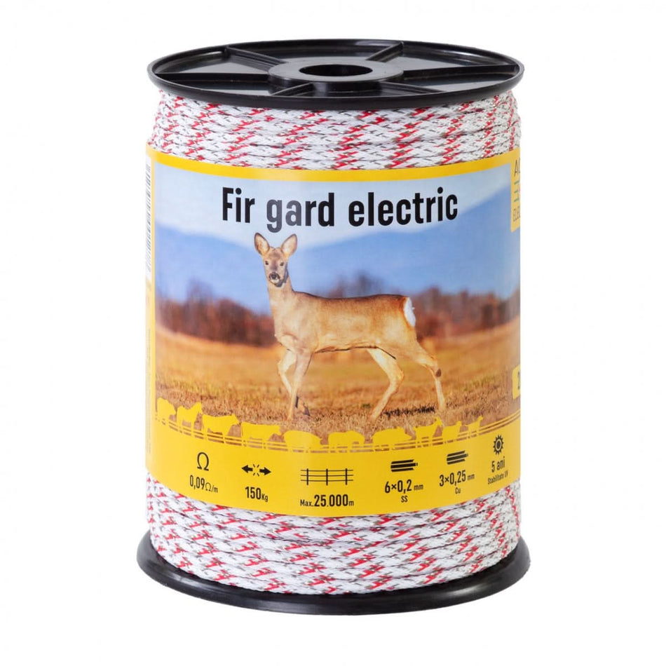 Fir gard electric țesut 200 m, rezistență 150 kg, rezistență electrică 0,09 Ω/m