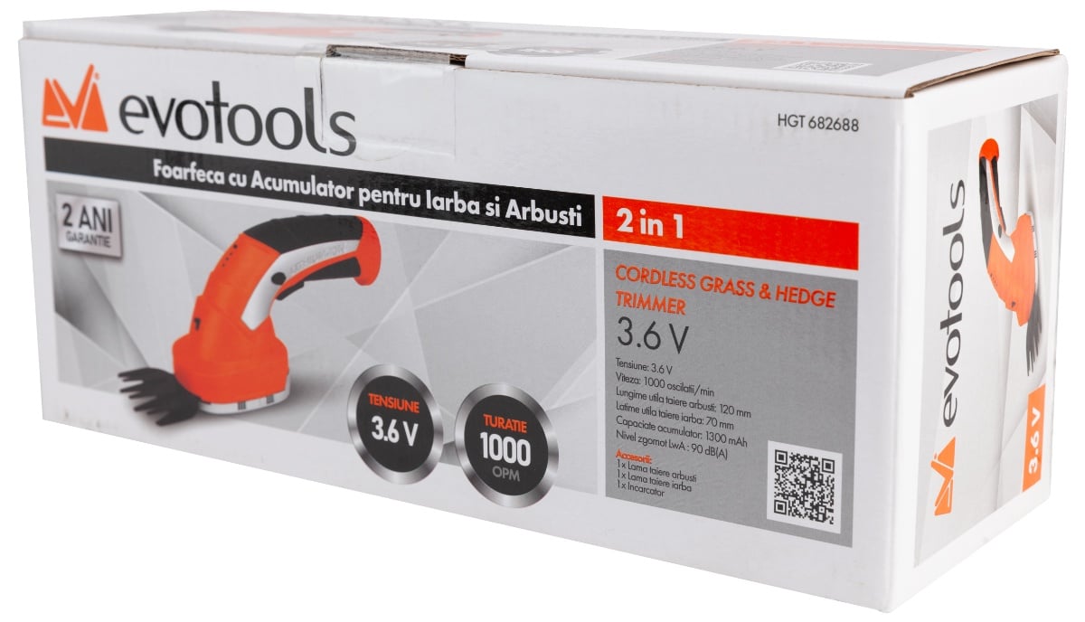Foarfeca Iarba si Arbusti 2 in 1 EvoTools, 3.6V, 1300 mAh