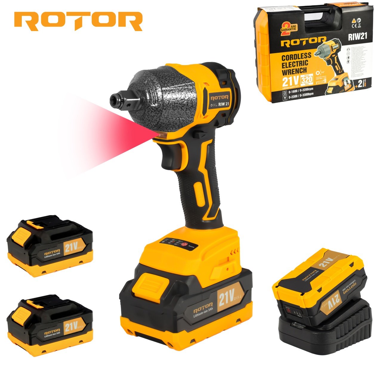 Autofiletantă cu Impact pe Acumulator ROTOR RIW21, 21V/3Ah, 320 Nm, 2200 Rot/min, 3300 BPM, Motor Brushless, Mandrină 1/2"