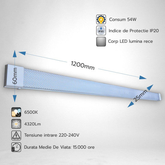 Corp LED liniar prismatic, 54W, 6500K, 1200 mm
