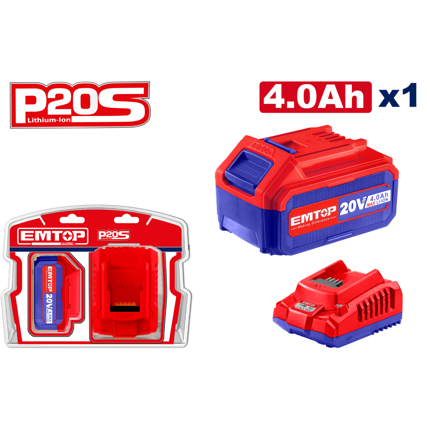 Acumulator 4.0Ah 20V si incarcator rapid compatibil unelte P20S
