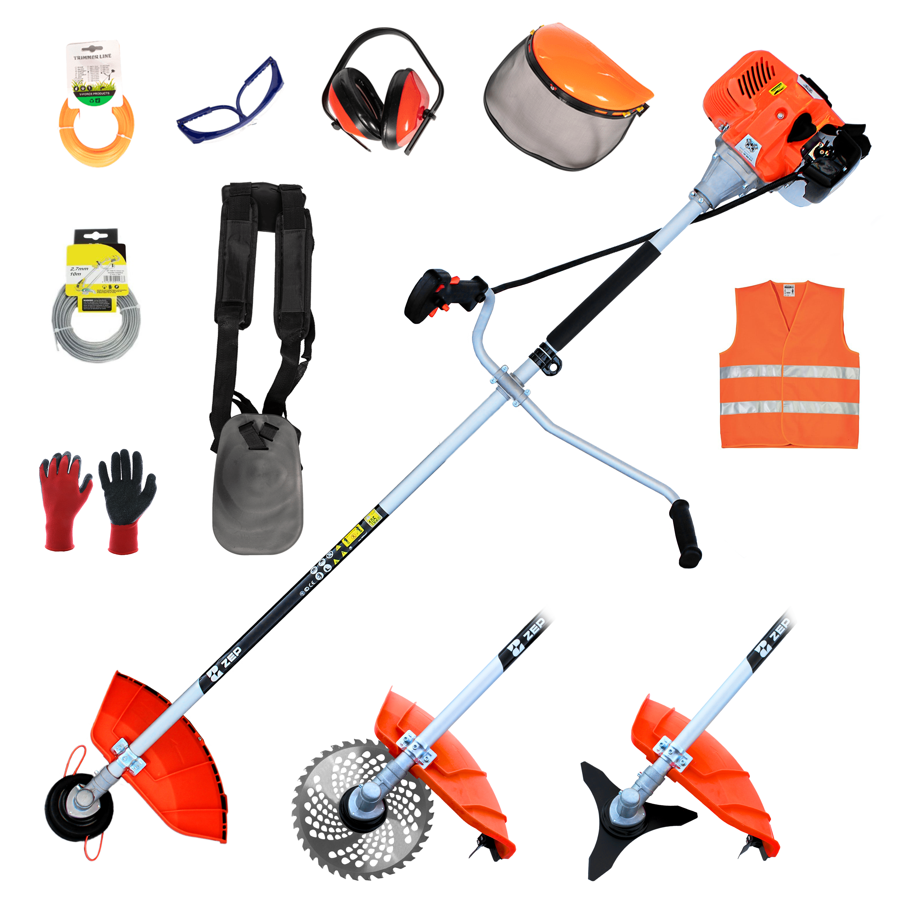 Motocoasa ZEP Power 5* benzina 52CC, 5 CP, 3.8 kW, arbore otel 28 mm, EasyStart + 12 accesorii