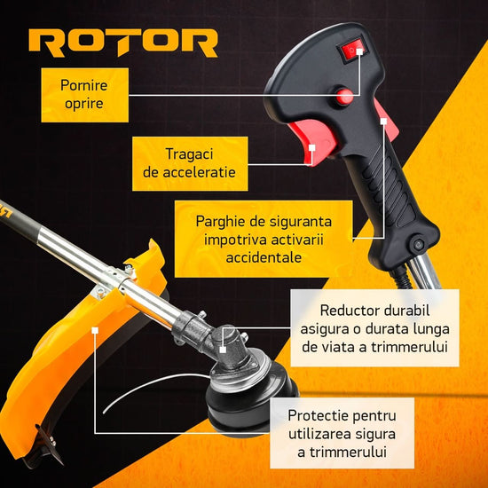Motocoasa Benzina ROTOR R5500, 4.7CP, 52cc, 2T, 10000 RPM, disc 3 sisteme taiere