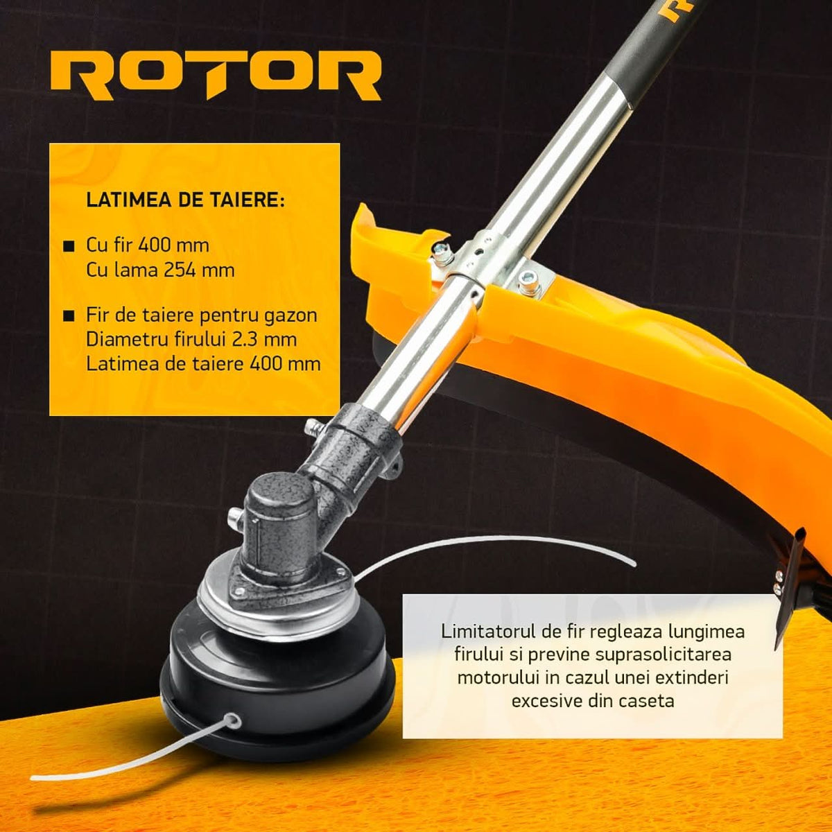 Motocoasa Benzina ROTOR R5500, 4.7CP, 52cc, 2T, 10000 RPM, disc 3 sisteme taiere