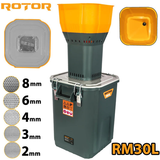 Moară electrică pentru cereale ROTOR RM30L, 1200 W, 19000 rot/min, Capacitate 30 L, 5 site de măcinare