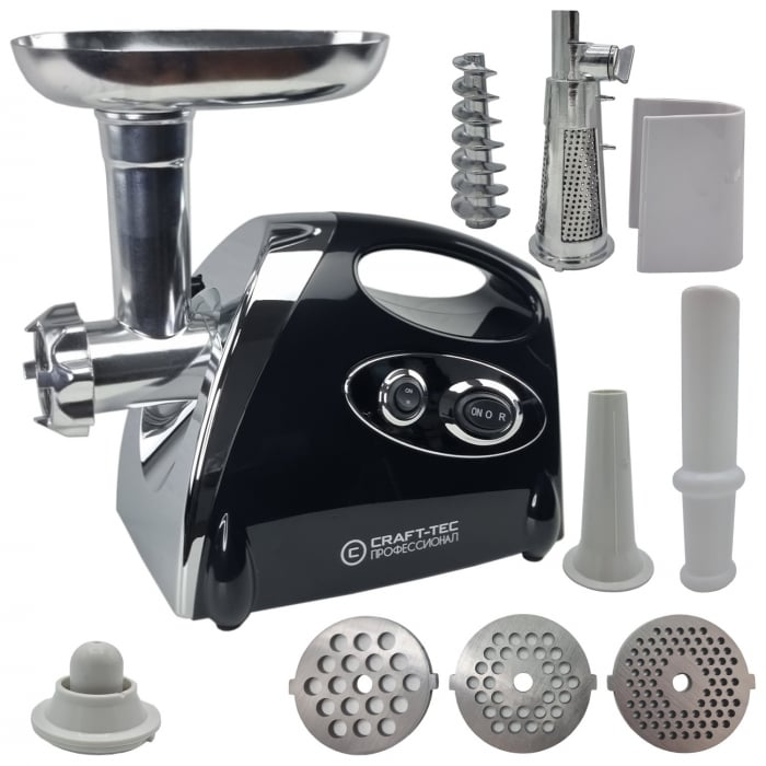 Masina de tocat carne Craft-Tec 3800W, 3 site, accesorii carnati, chiftele, functie revers, motor cupru