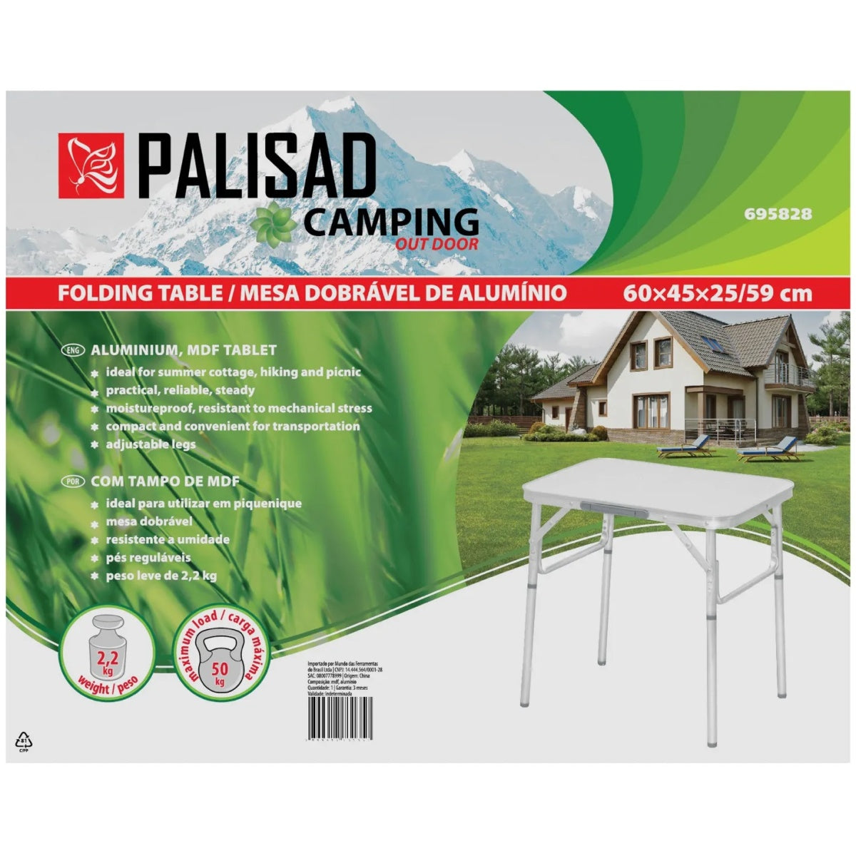 Masa Pliabila Aluminiu Camping Palisad 695828, Blat MDF, 600x450x250/590 mm