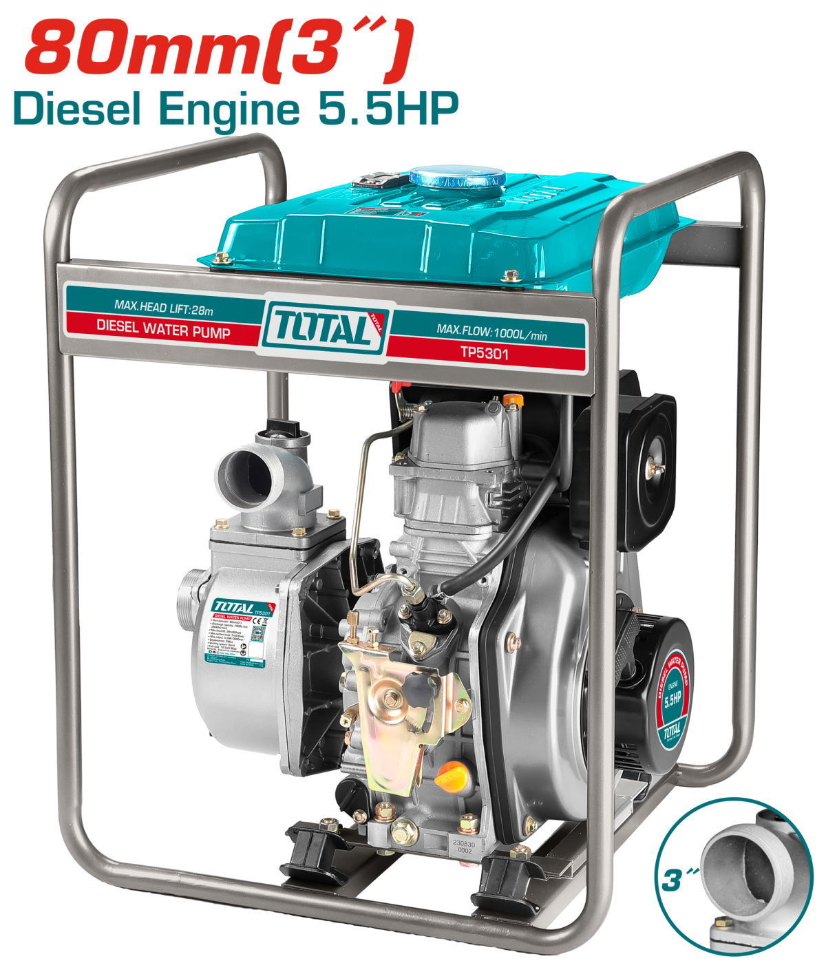 Motopompa Profesionala TOTAL TP5301 3" 80mm diesel 5.5CP