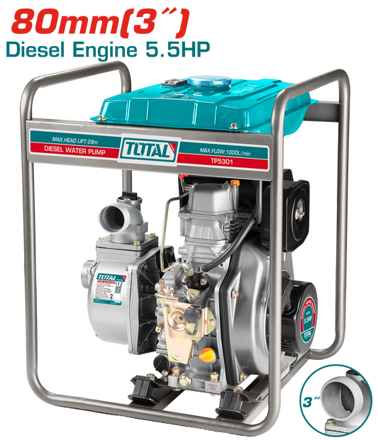 Motopompa Profesionala TOTAL TP5301 3" 80mm diesel 5.5CP