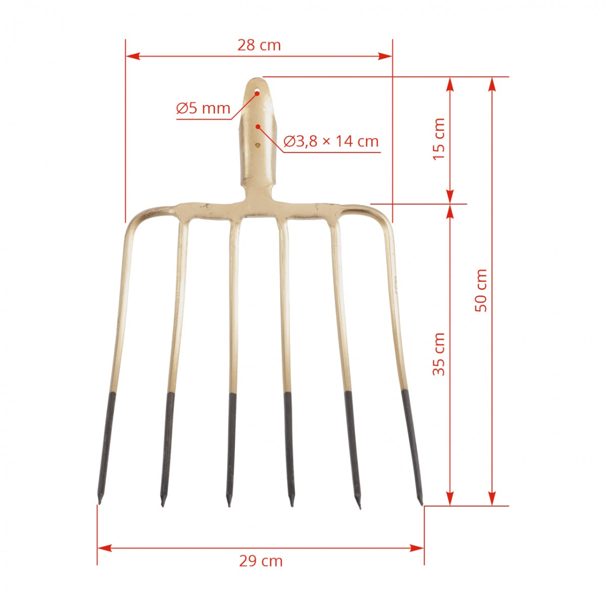 Furca siloz 6 coarne otel forjat 35x29 cm fara coada racord 37 mm