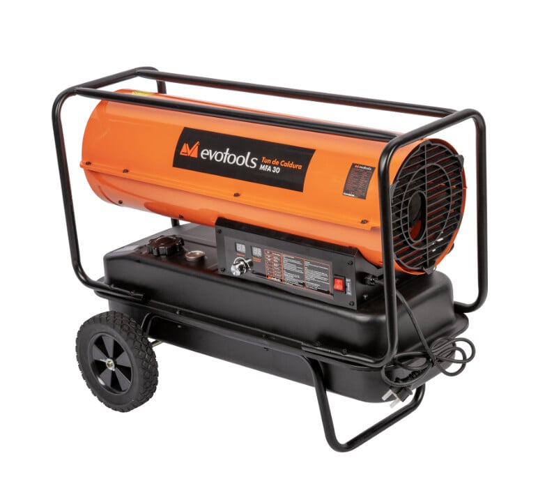 Tun de caldura pe motorina Evotools MFA 50 kW 682830 , 53 L, cu termostat si display digital, incalzire eficienta pentru santiere, ateliere si depozite