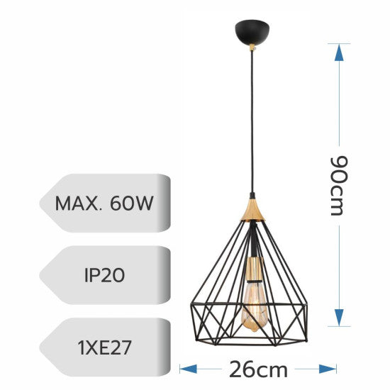 Lustra SUDE Negru, 1xE27, max. 60W, 90x26 cm