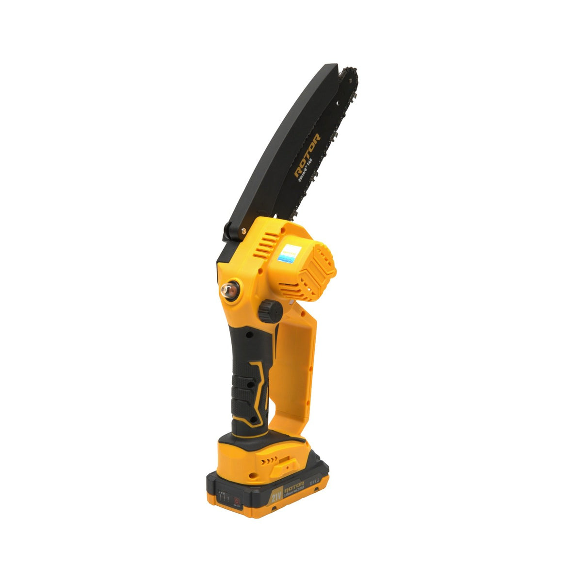 Fierastrau cu lant pe acumulator ROTOR RMC21-8, 21V / 2Ah, Brushless, lama 20 cm, ungere automata, set complet cu 2 acumulatori