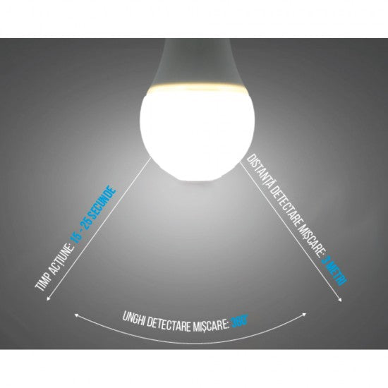 Bec LED cu senzor A60, 9W, E27, 750 lm, 6500K