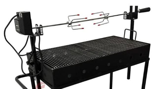 Gratar gradina Vivatechnix 80x40 cm cu rotisor electric, tabla 2 mm, rotile si picioare detasabile