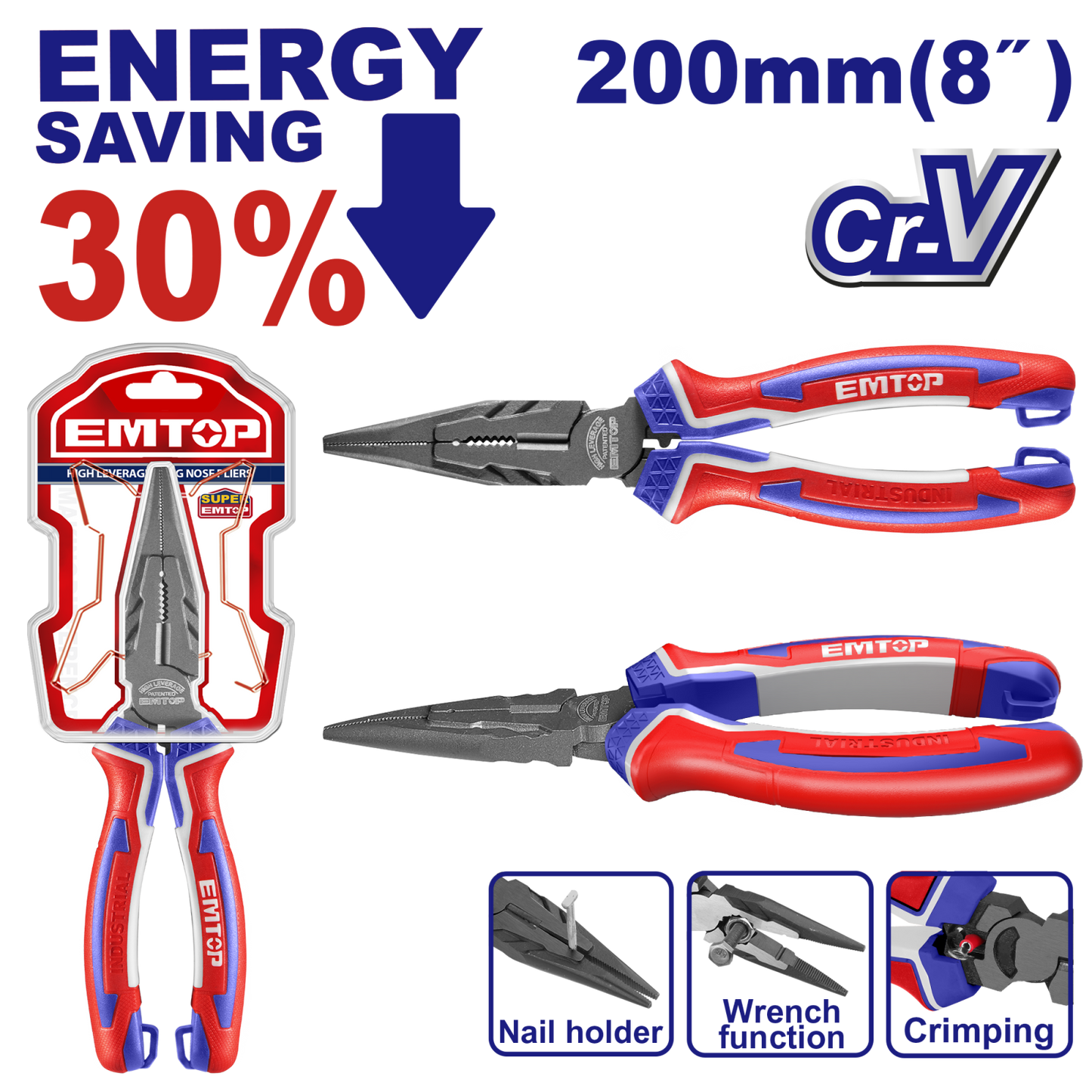 Clește cu Vârf Lung cu Efect de Pârghie Mare - 200 mm (8") - EPLRL0821, EMTOP