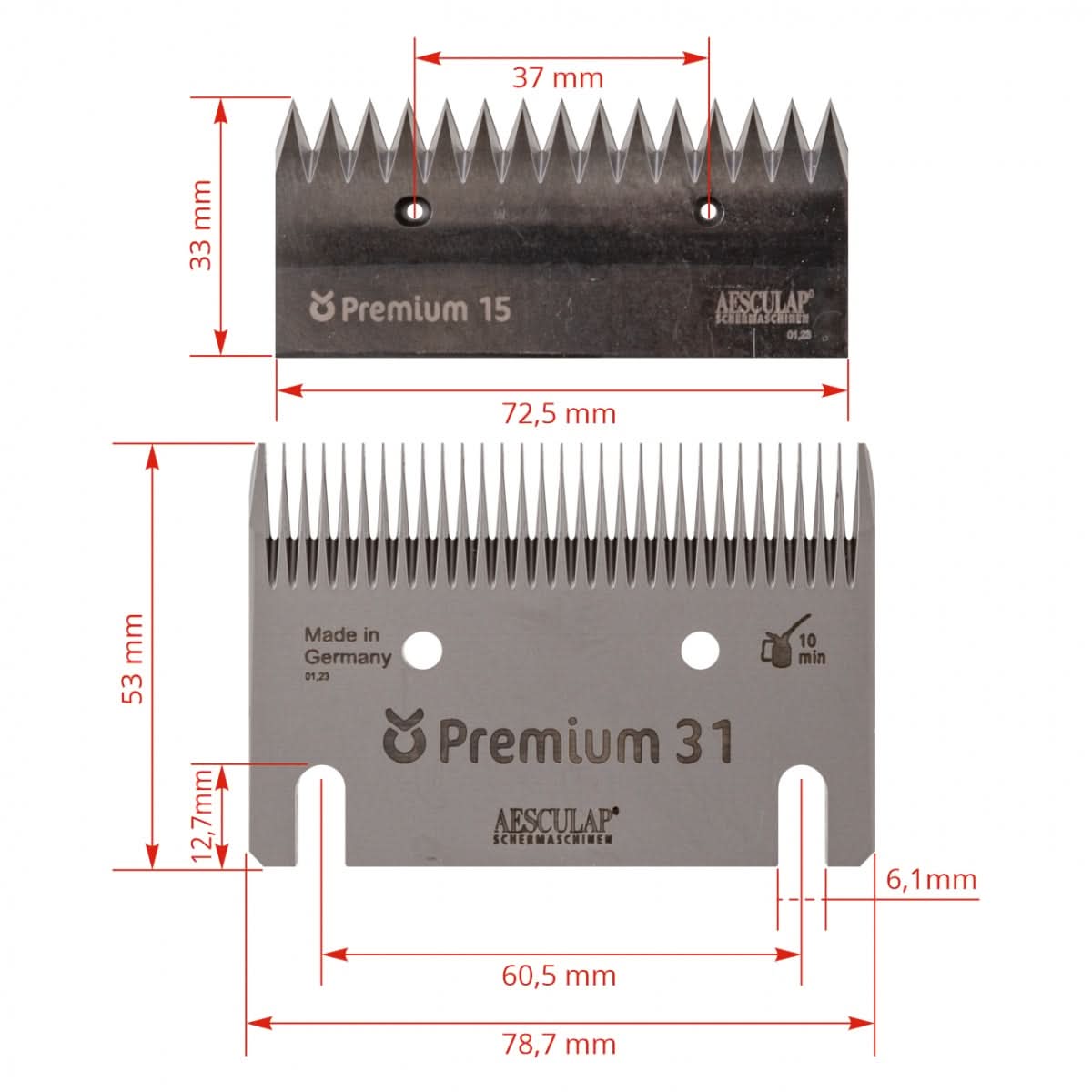 Set cutite pentru masina de tuns bovine/cabaline 31/15
