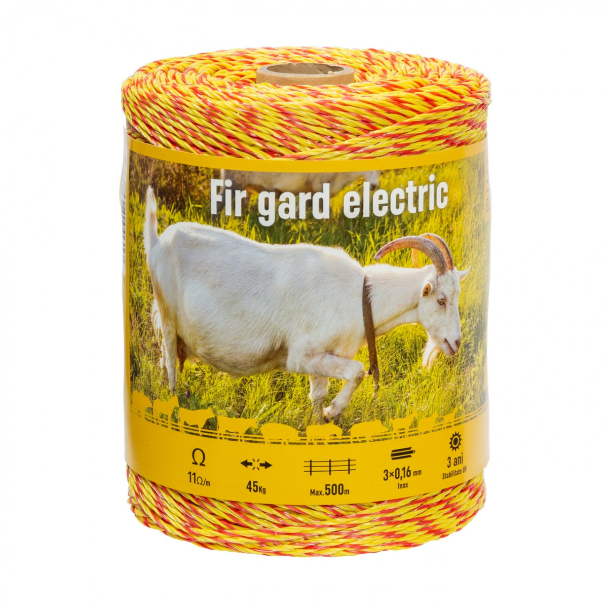 Fir gard electric 500 m, rezistență 45 kg, rezistență electrică 11 Ω/m