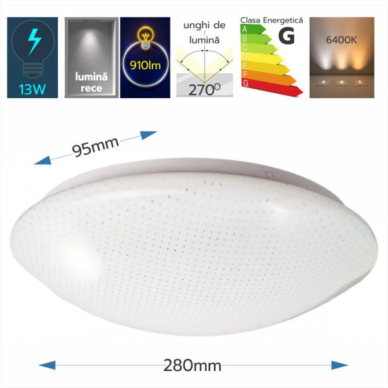 Plafoniera LED Star, 13W, Ø280x95mm, 6500K, lumina rece