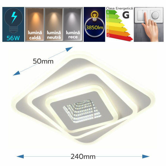 Plafoniera LED Naiad 56W, 3850lm, 240x240x55mm