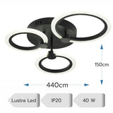 Lustra LED Cercuri 40W, 3 Brate, 3600 lm, 440x150mm, IR