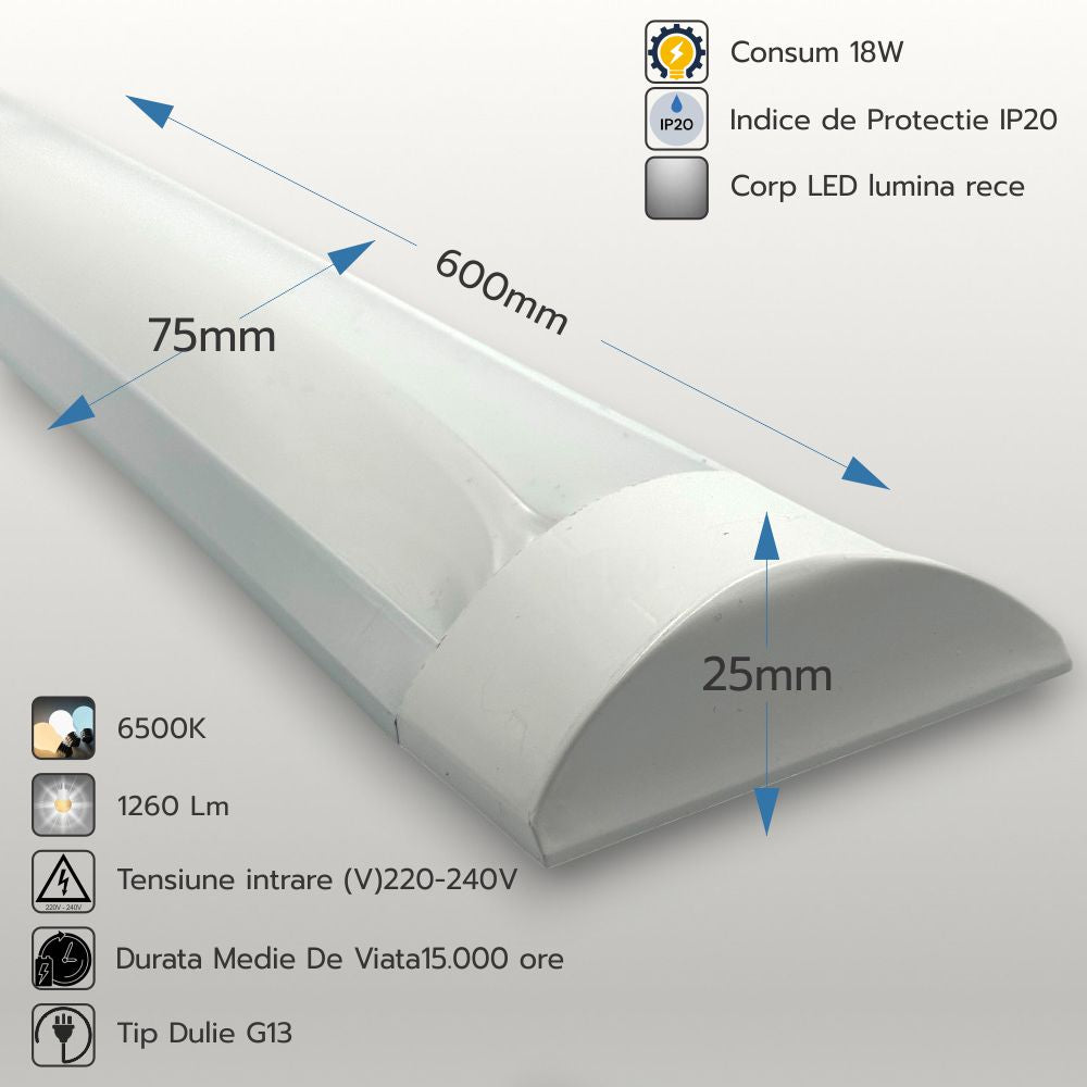 Corp LED liniar FIDA, 18W, 6500K, 600 mm