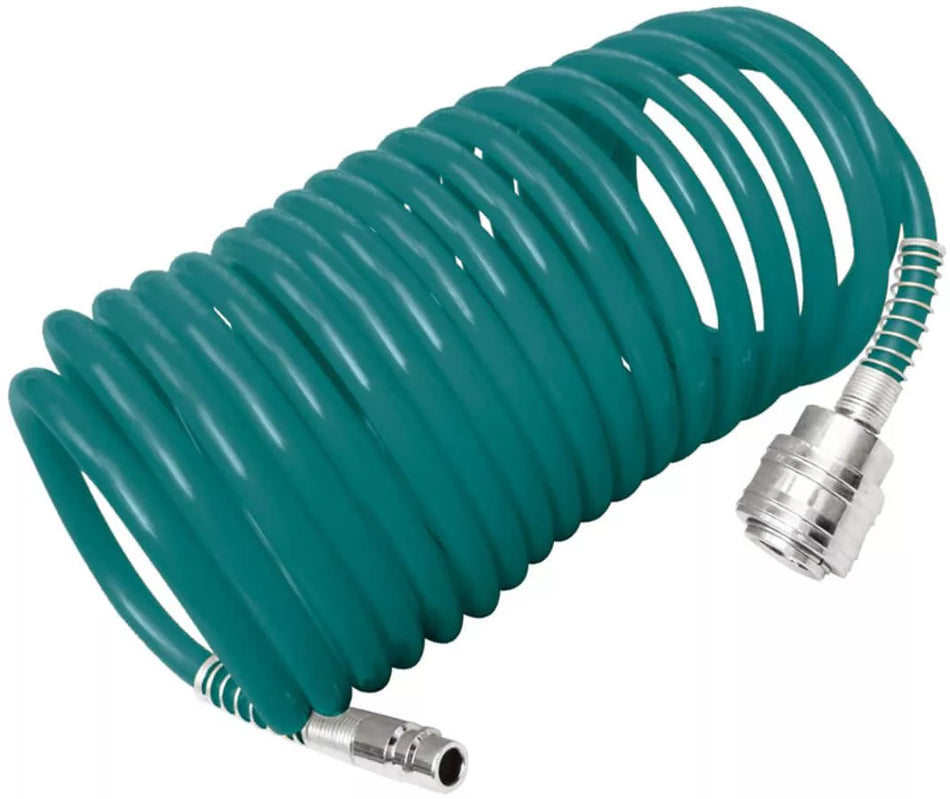 Furtun Spiralat Aer 15m cu Cuplaj Rapid – Conectare Compresor si Unelte Pneumatice