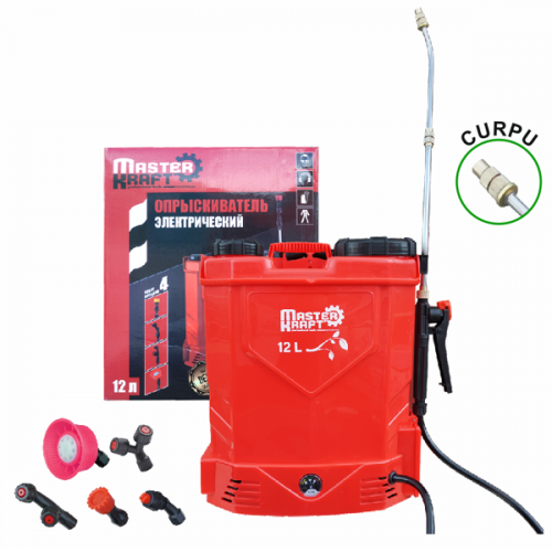 Pompa de stropit electrica Master Kraft KF-12C-10R, 12L, acumulator 12V 8Ah, tub telescopic 60-110 cm, 5 duze, rosie