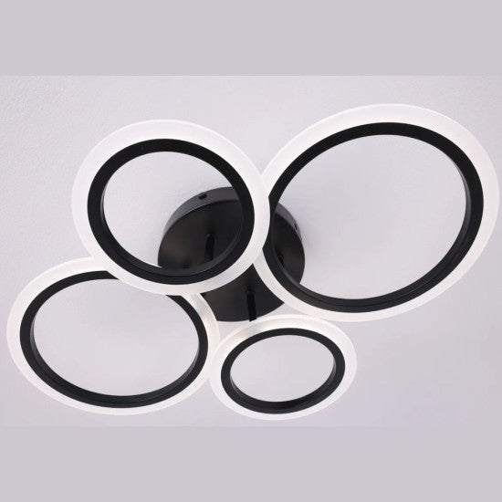 Lustra LED Cercuri Neagra 56W, 4 Brate, 4800 lm, 580x90mm, IR