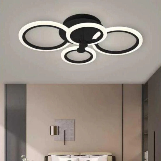 Lustra LED Cercuri Neagra 56W, 4 Brate, 4800 lm, 580x90mm, IR
