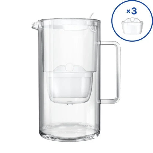 Cana filtranta AQUAPHOR Glass + 3 cartuse, sticla, 2.5L, indicator mecanic