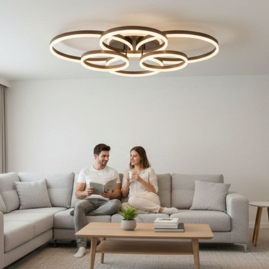 Lustra LED Dione 222W, 9400lm, 3000K/4000K/6500K, telecomanda, auriu