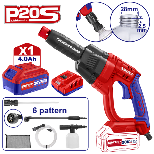 Aparat de Spălat cu Presiune cu Acumulator și Încărcător - 24 Bari, 6 Capete, Geantă Inclusă - ELPW202501, EMTOP