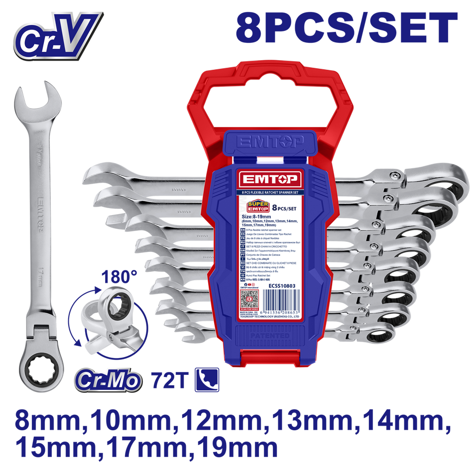 Set Chei Flexibile cu Clichet, 8 Bucăți - ECSS10803, EMTOP