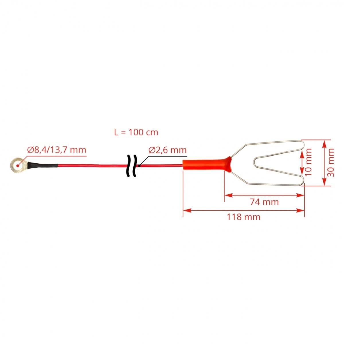 Cablu iesire impulsuri aparat gard electric, 1,1 m, cu papuc inelar