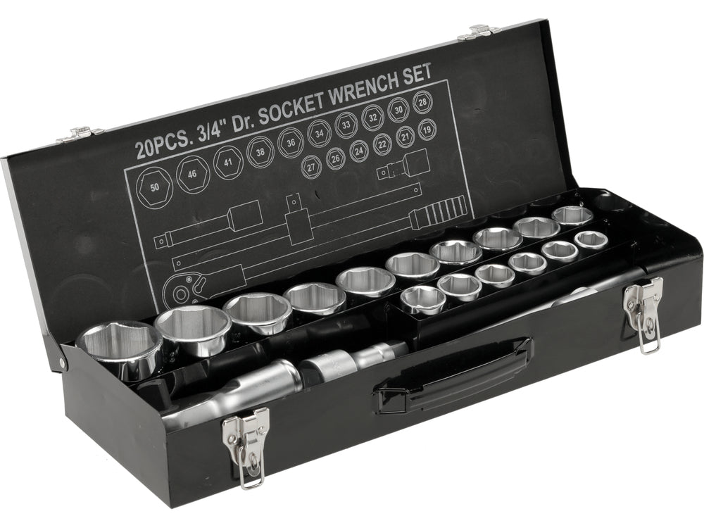 Set chei tubulare hexagonale 3/4 inch Yato, 21 piese, din otel crom vanadiu CrV 50BV3, cu clichet si antrenor culisant, pentru utilizare profesionala