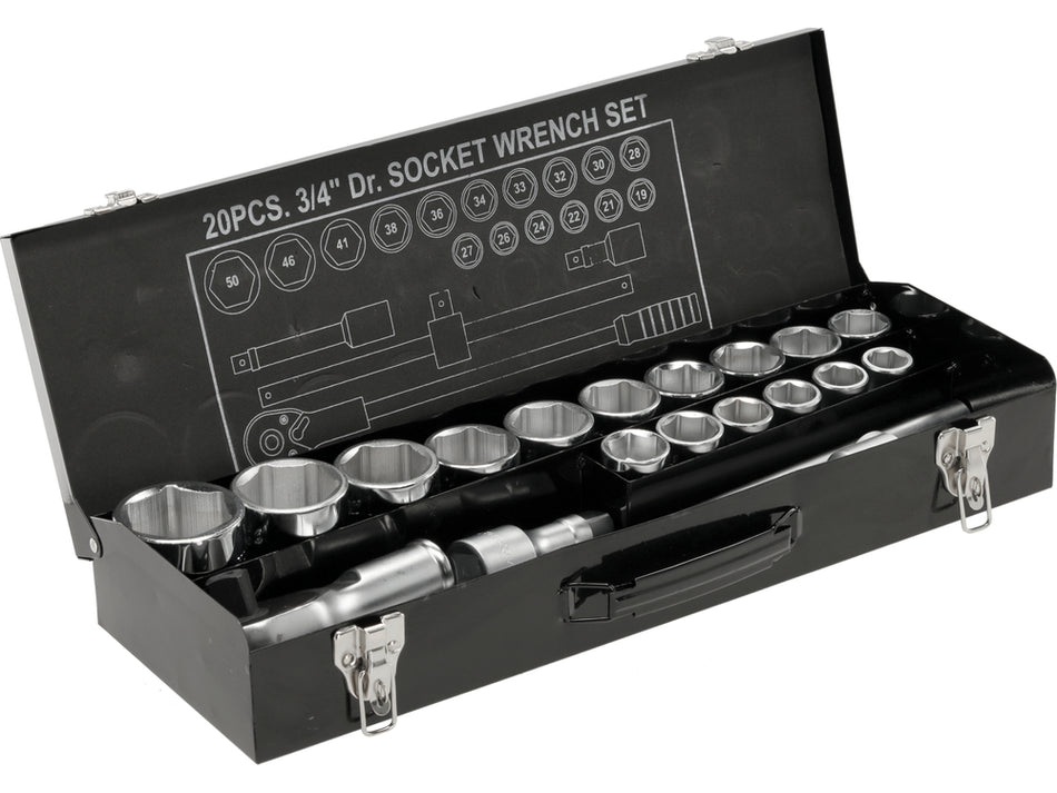 Set chei tubulare hexagonale 3/4 inch Yato, 21 piese, din otel crom vanadiu CrV 50BV3, cu clichet si antrenor culisant, pentru utilizare profesionala