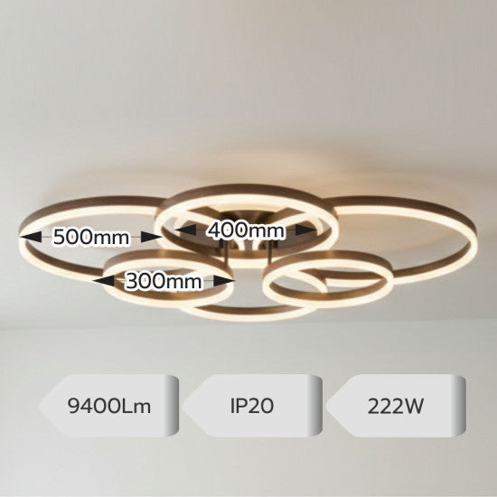 Lustra LED Dione 222W, 9400lm, 3000K/4000K/6500K, telecomanda, auriu