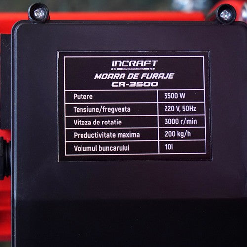 Moara electrica de furaje INCRAFT CR-3500, 3.5 kW, 20 ciocanele, 4 site, 200 kg/h, 10L
