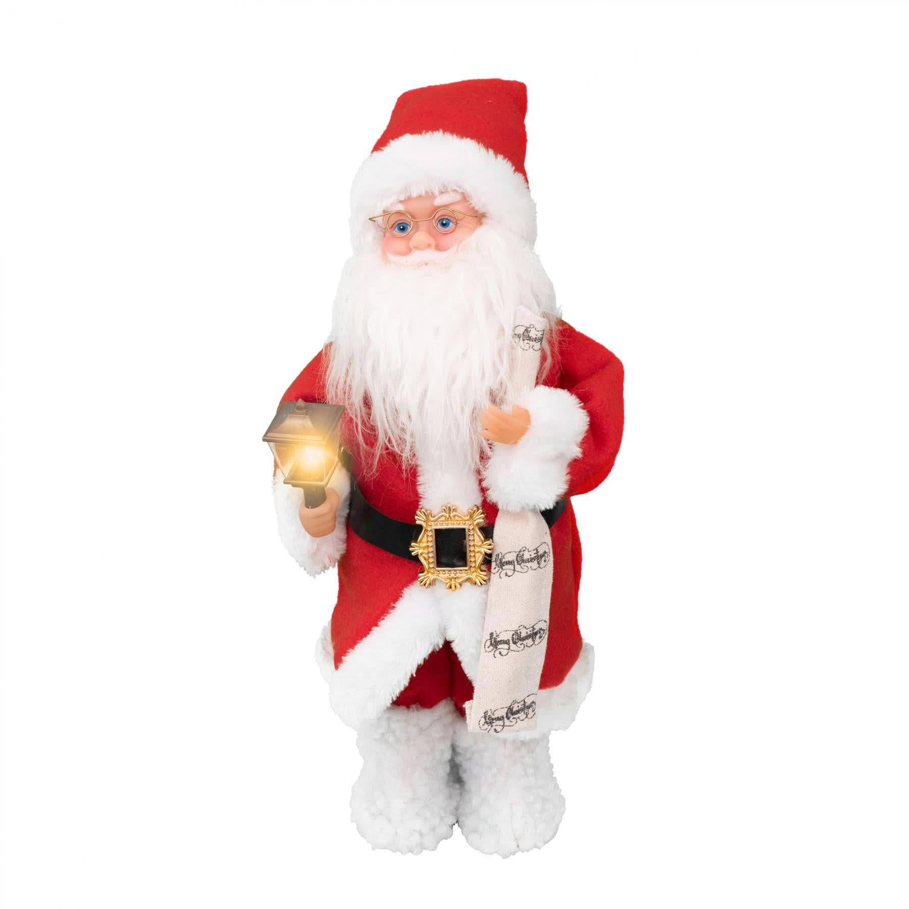 Figurina Mos Craciun interactiva KDD 35, cu felinar luminos, canta si danseaza, 35 cm