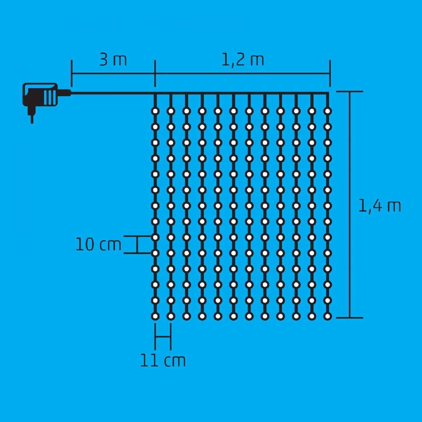 Perdea lumini LED interior, 168 LED alb rece, 12 ghirlande x 14 LED, 1.2 m, adaptor inclus